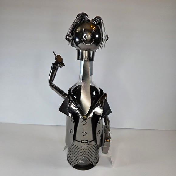 Other - Whimsical Metal Wine Bottle Holder Sculpture Businesswoman Novelty Decor